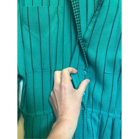 Vintage Ilse M 1980’s teal green button down midi dress size 6/8 - Picture 9 of 16